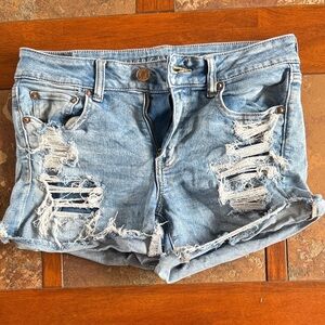 American Eagle Outfitters Women's Ripped Jean Shorts - Light Blue